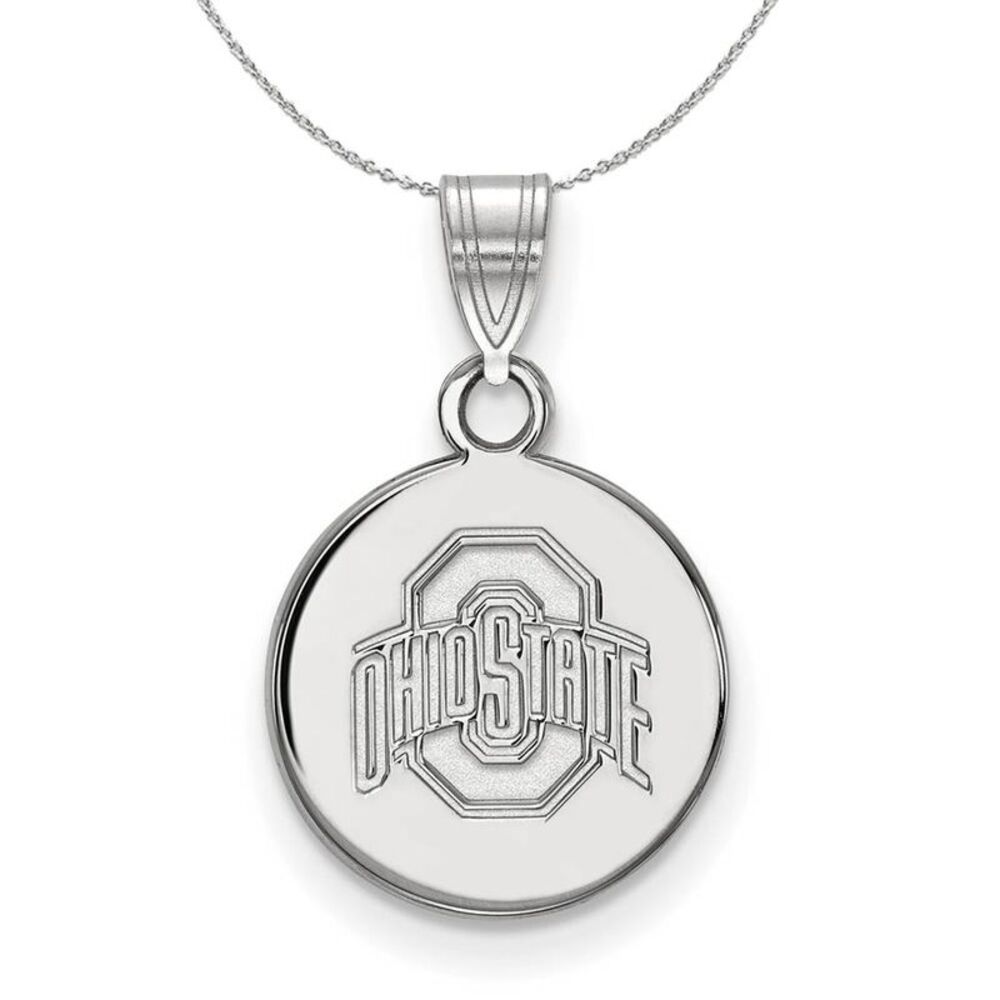 Sterling Silver Ohio State Small Disc Necklace - 24 Inch